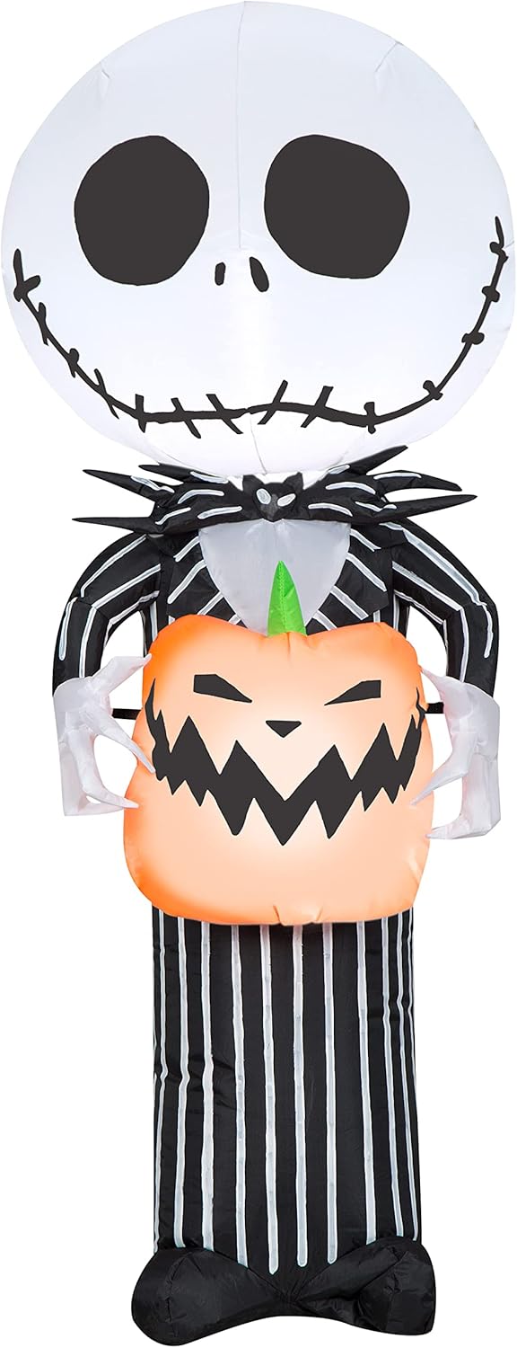 3.5&#x27; Gemmy Airblown Inflatable Nightmare Before Christmas Jack Skellington Holding Jack O&#x27; Lantern Yard Decoration 228683