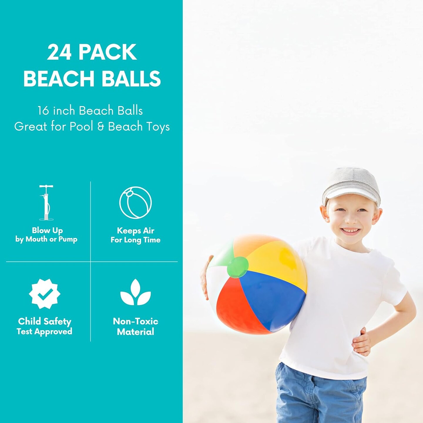 4E&#x27;s Novelty 24 Pack Inflatable Beach Balls &#x2013; 16&#x22;&#x22; Classic Rainbow Pool Balls for Swimming Pool