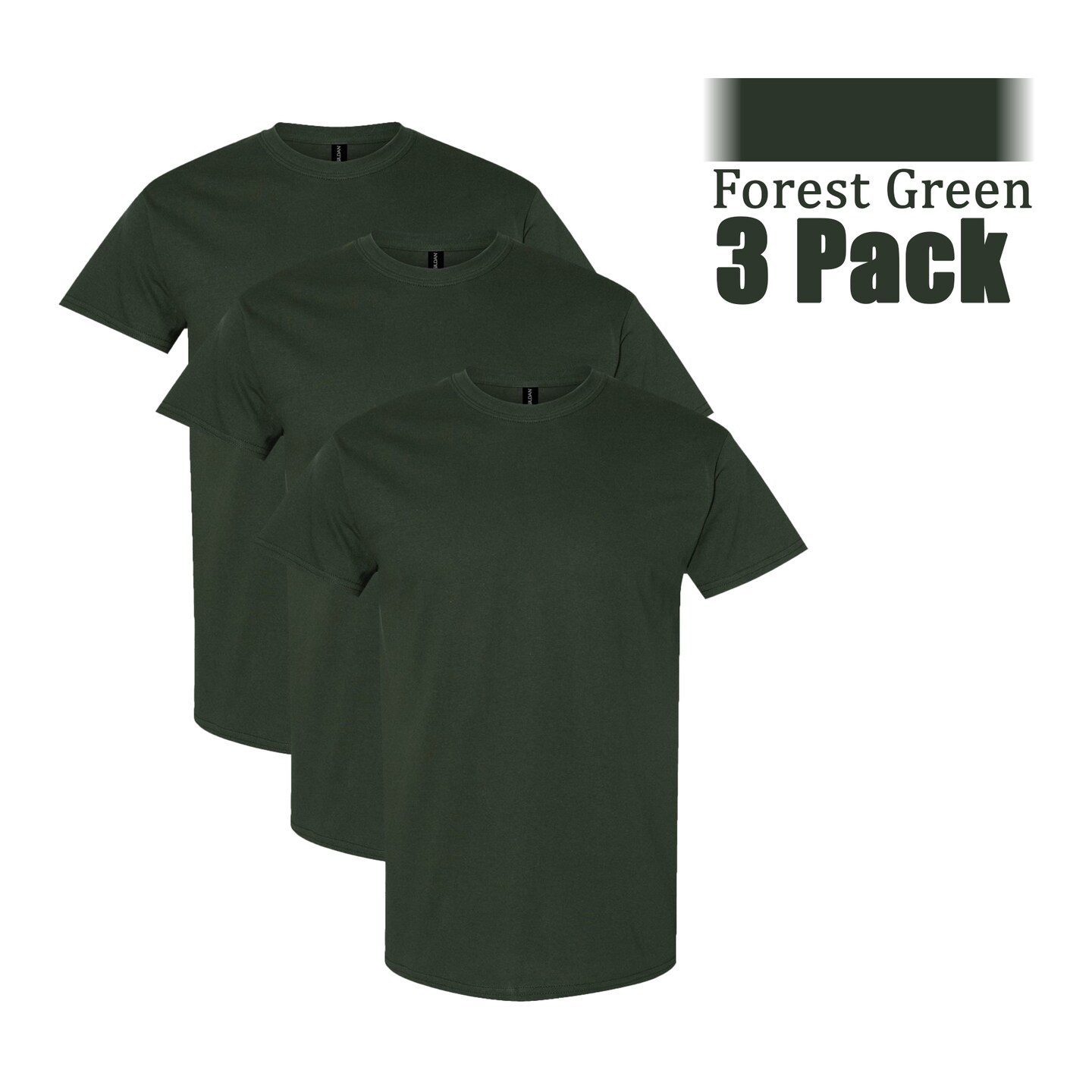 Gildan Short Sleeve DIY T-Shirt Value Pack, Forest Green, 3-Count Project Blanks, Heavy Cotton