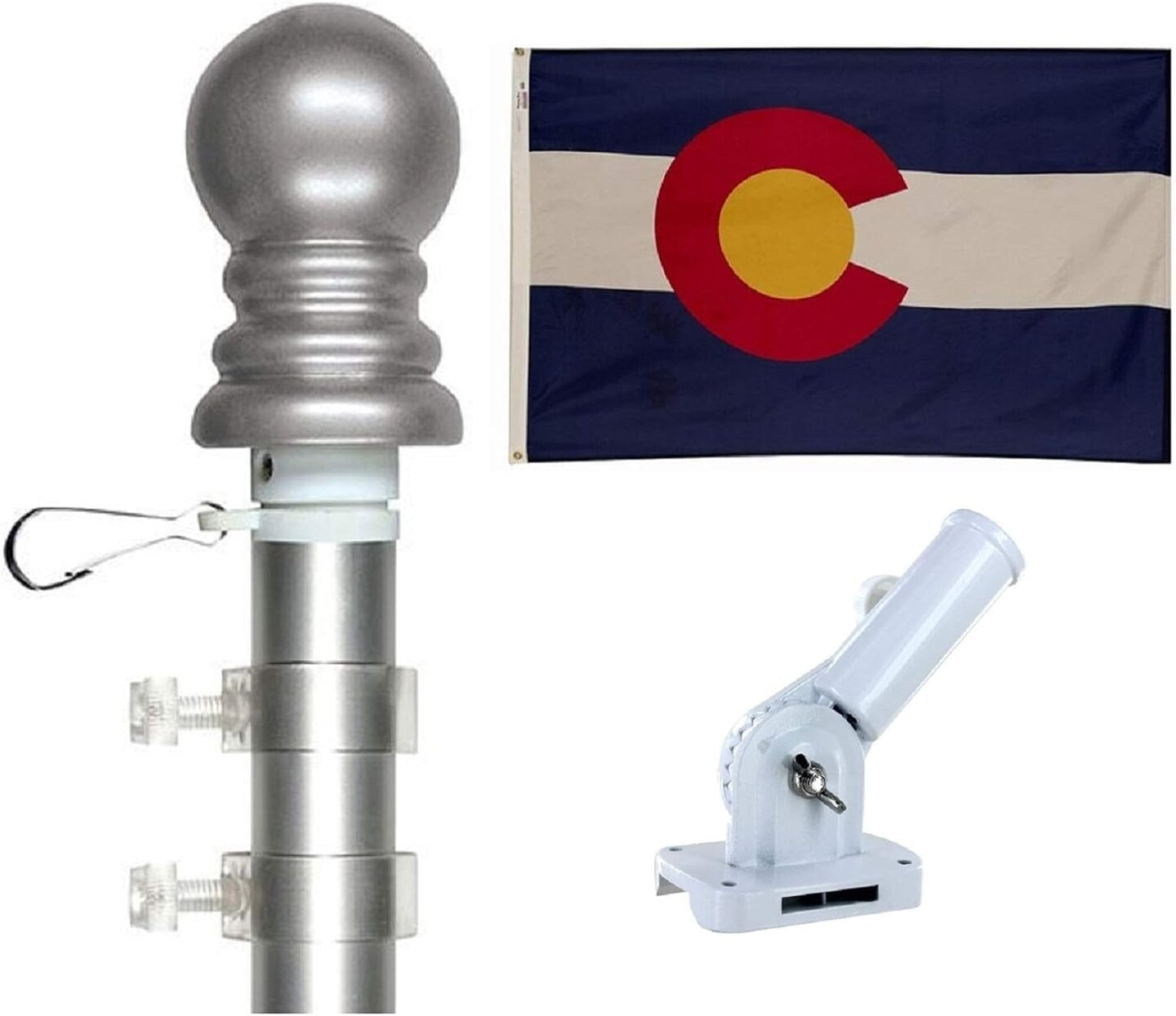 Colorado State Flag & Tangle-Free Spinner Flagpole Kit – 3'x5' Flag, Pole & Bracket – All 50 States Available – Residential or Commercial Use