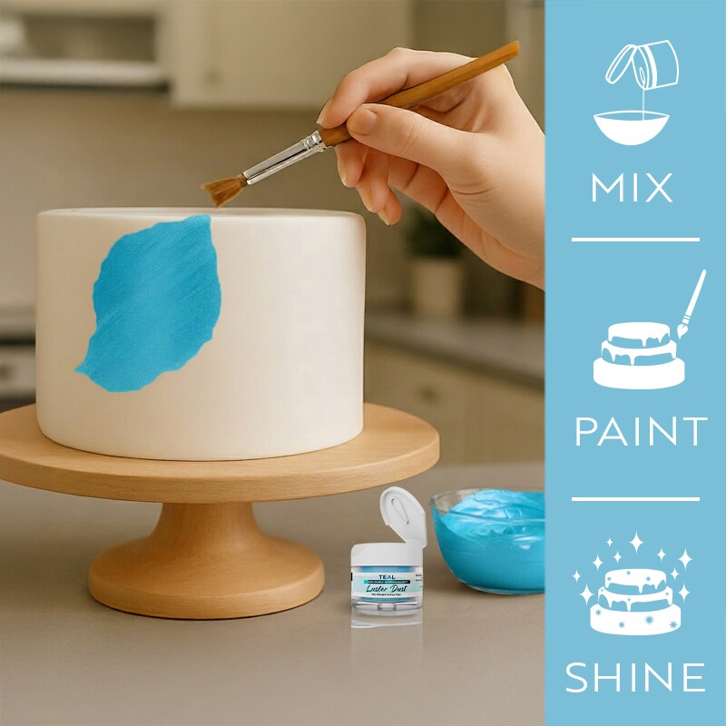 Bakell - Teal Luster Dust (4g, 1x Jar) Edible Vegan Dust & Paint for Baking, Desserts and Beverages