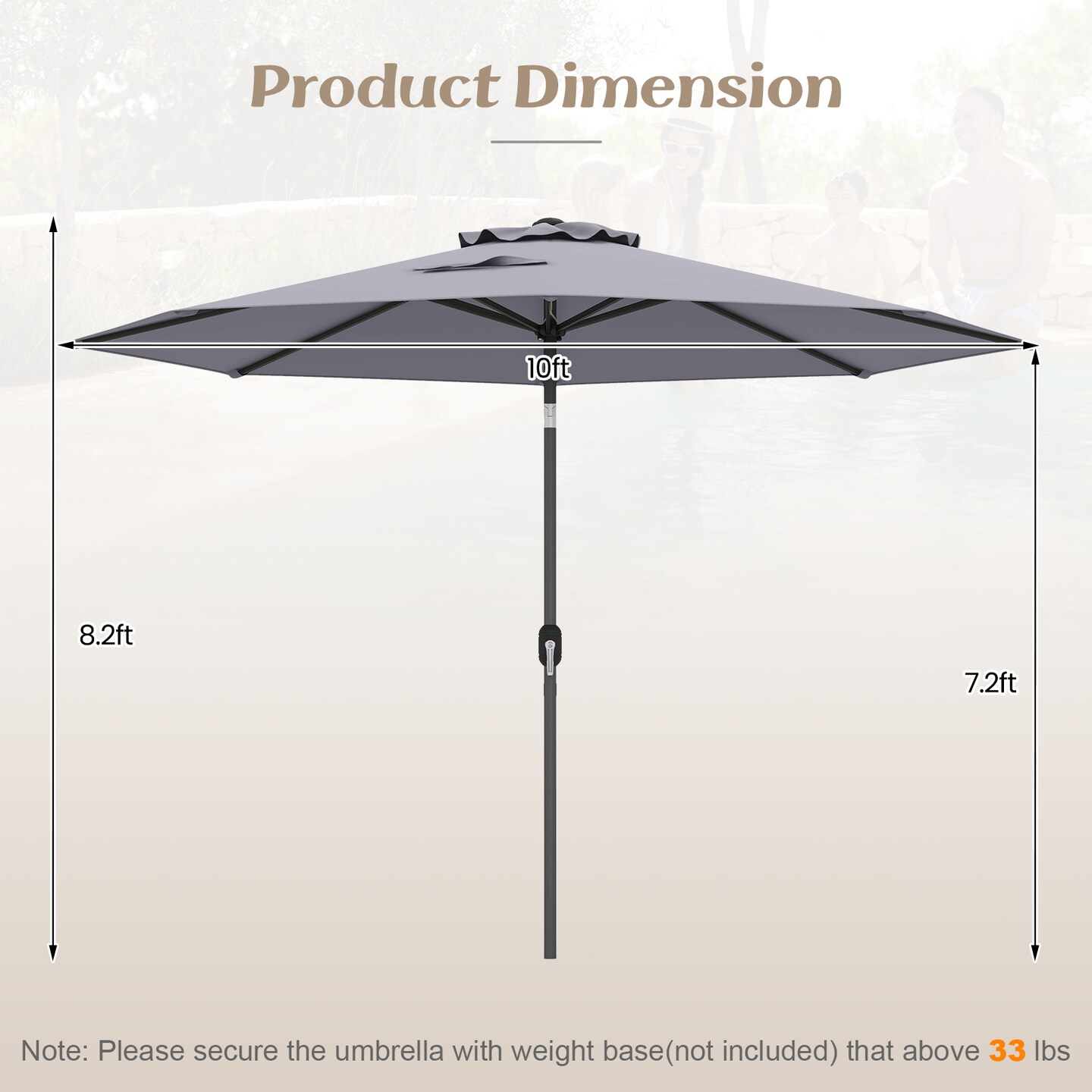 10 Feet Outdoor Patio Umbrella with Tilt Adjustment and Crank Without Base