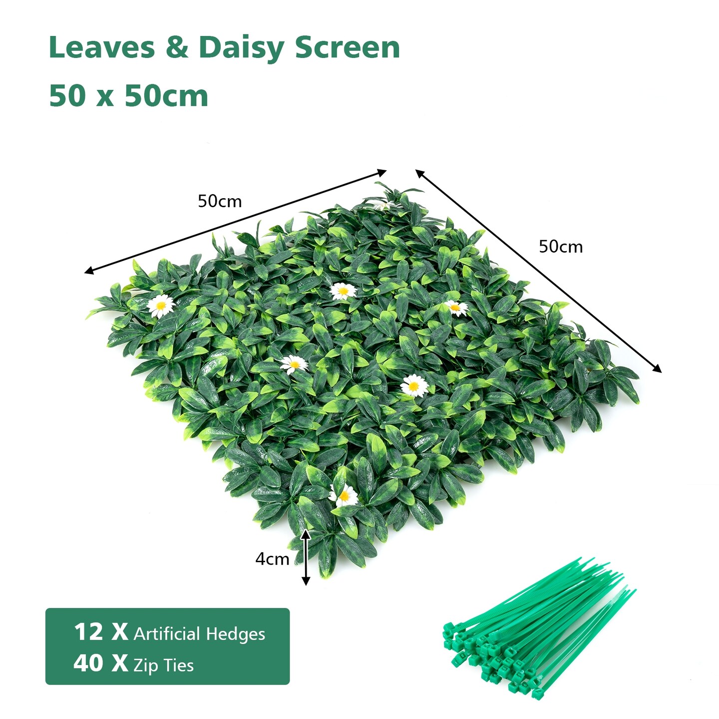 Artificial Daisy Hedge Panels, 12 pcs 20 x 20 Inch Privacy Fence
