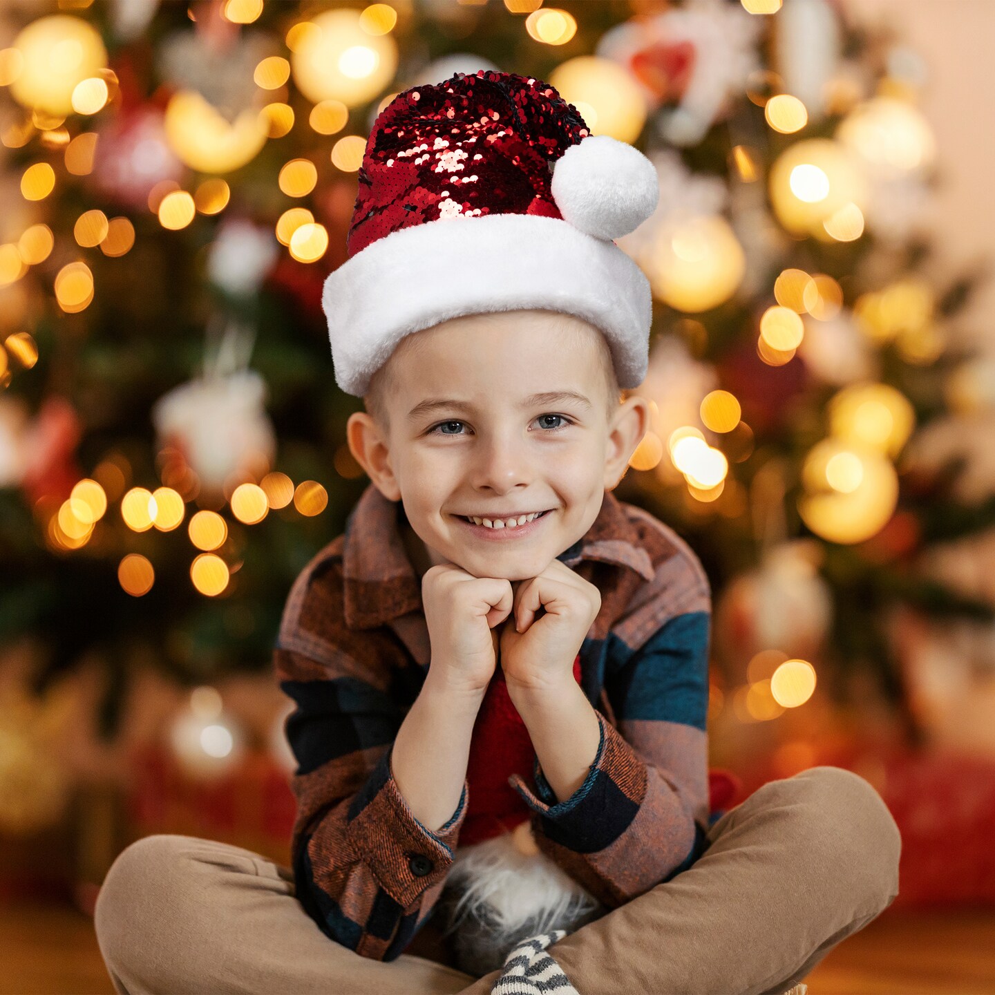 Northlight 15&#x22; Red and Silver Reversible Sequined Christmas Santa Hat with Faux Fur Cuff