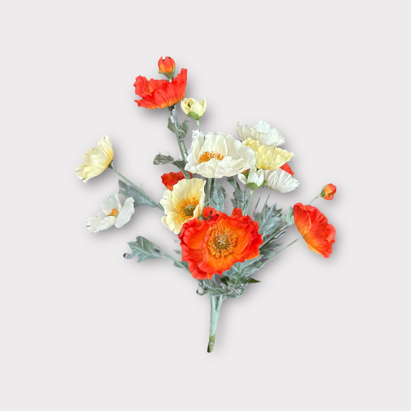 21" Faux Orange & Yellow Poppy Bush – Artificial Wildflower Bundle for Spring Decor & Floral Crafts-FBP832-OR/YE