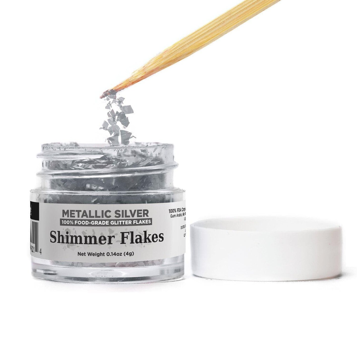 Metallic Silver Edible Shimmer Flakes 4 Gram Jar