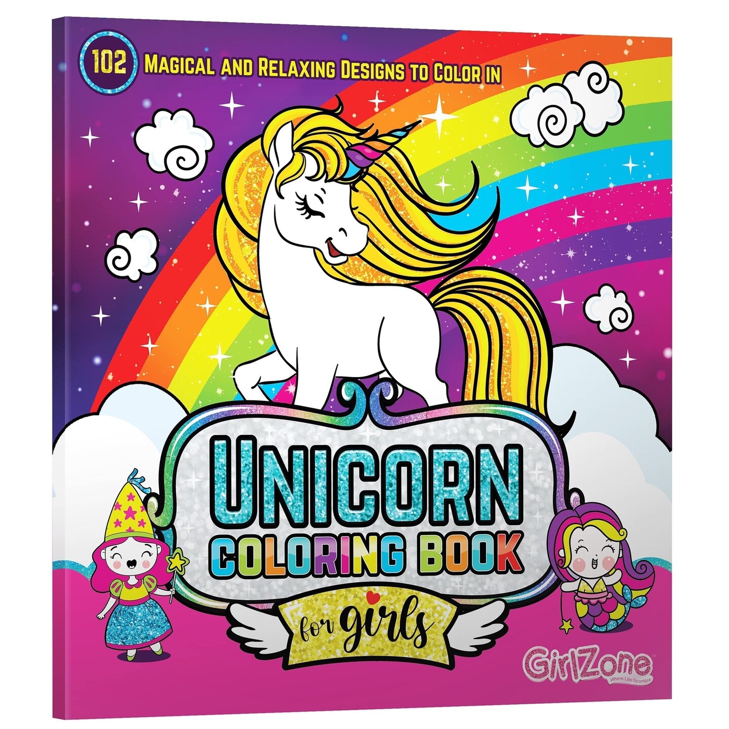 GirlZone Unicorn Coloring Book for Kids Ages 4+, Arts and Crafts Unicorn Coloring Books with 102 Fun Designs like Fairies and Sea Animals for Teen Girls, Ideal Christmas Gift