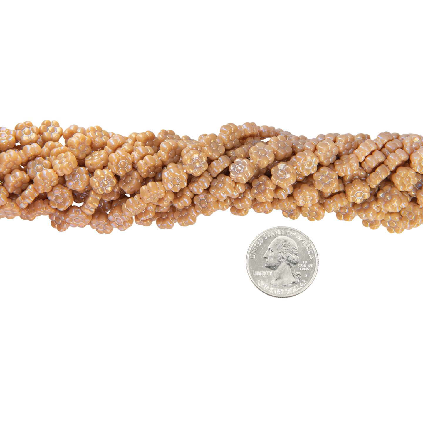 8x4mm Flat Two-Sided Flower Beads in Luster Opague Beige, One Strand with apx 25 beads GB-FB39