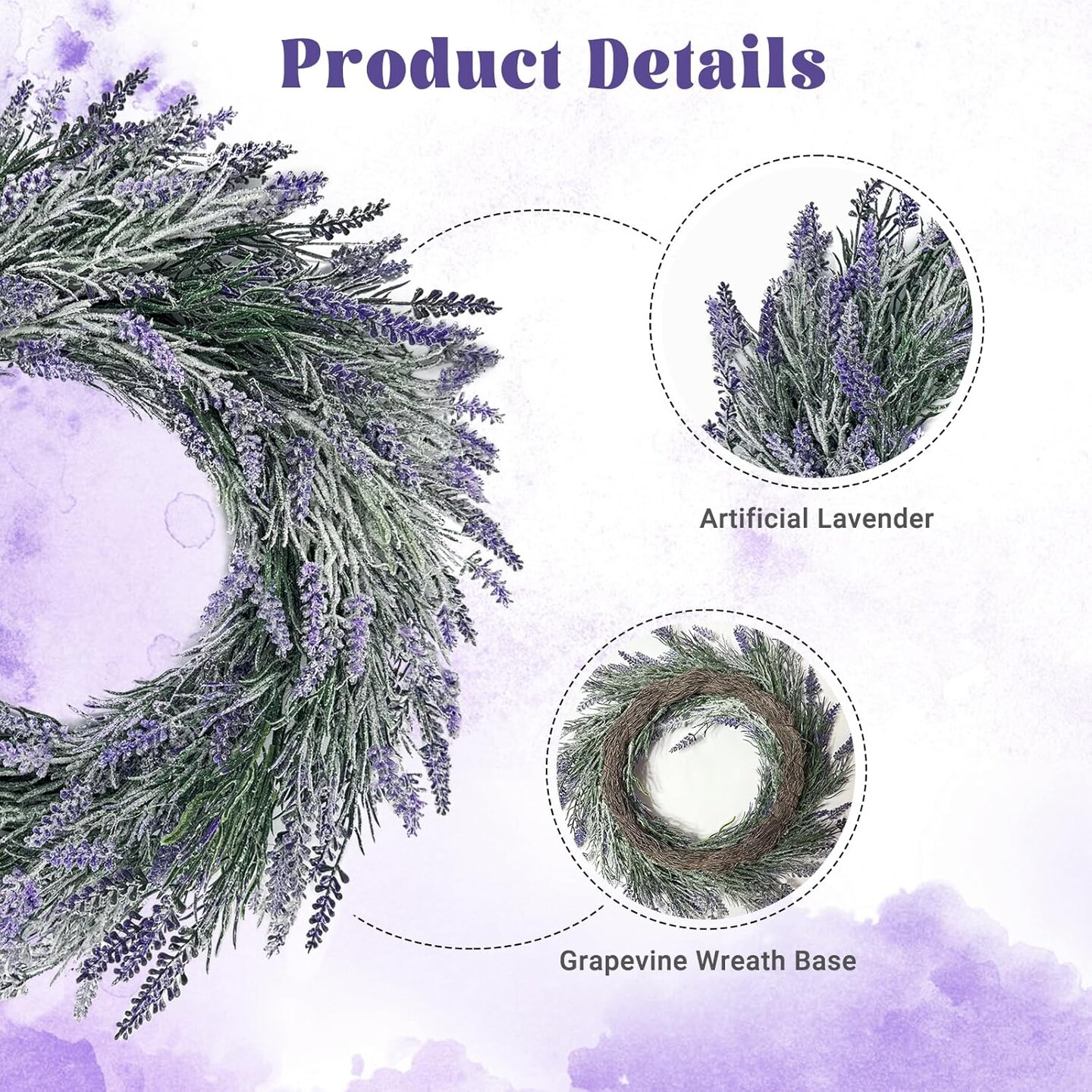 18 Inch Artificial Lavender Spring Wreath for Front Door Wall