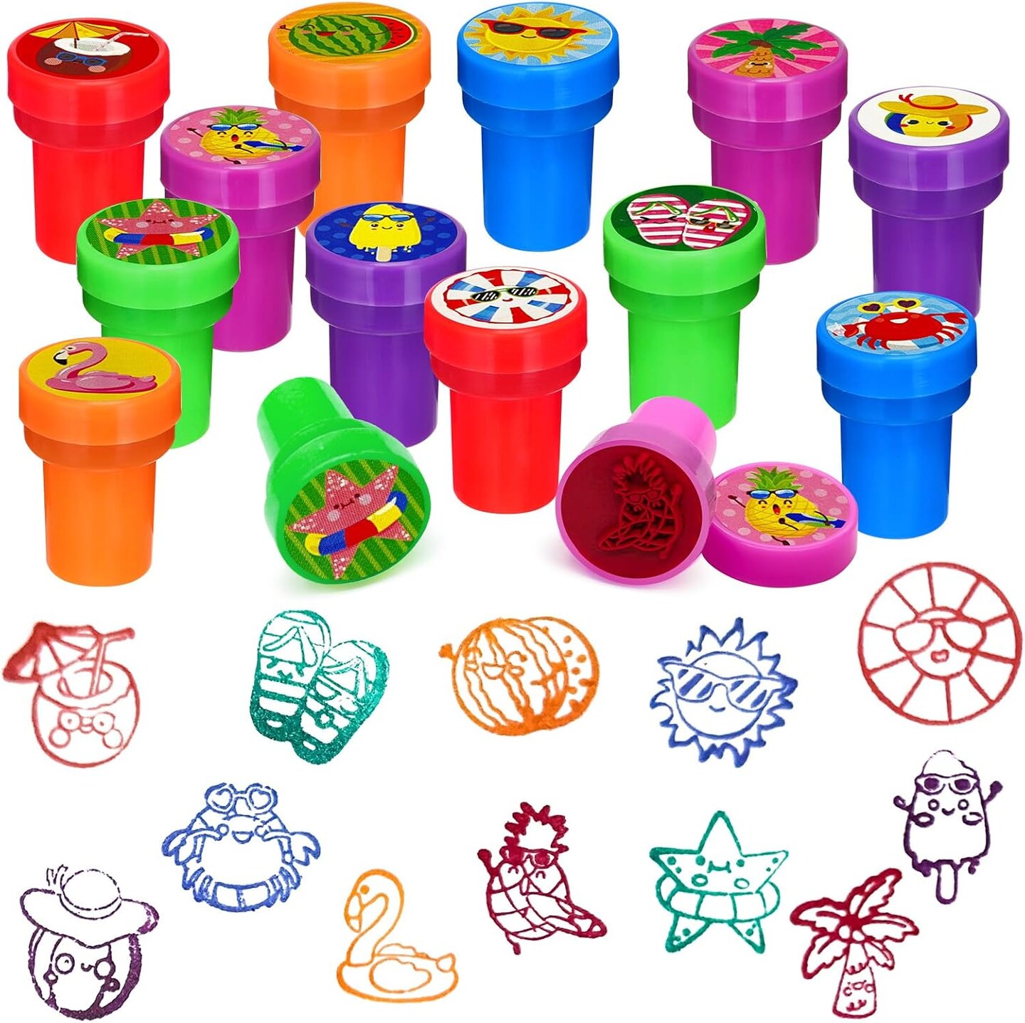 24 PCS Summer Beach Party Stampers&#xFF0C;Flamingo Pineapple Pool Party Favors for Kids, Hawaiian Luau Supplies, Classroom Rewards, Carnival Prizes, Goodie Bag Pinata Fillers