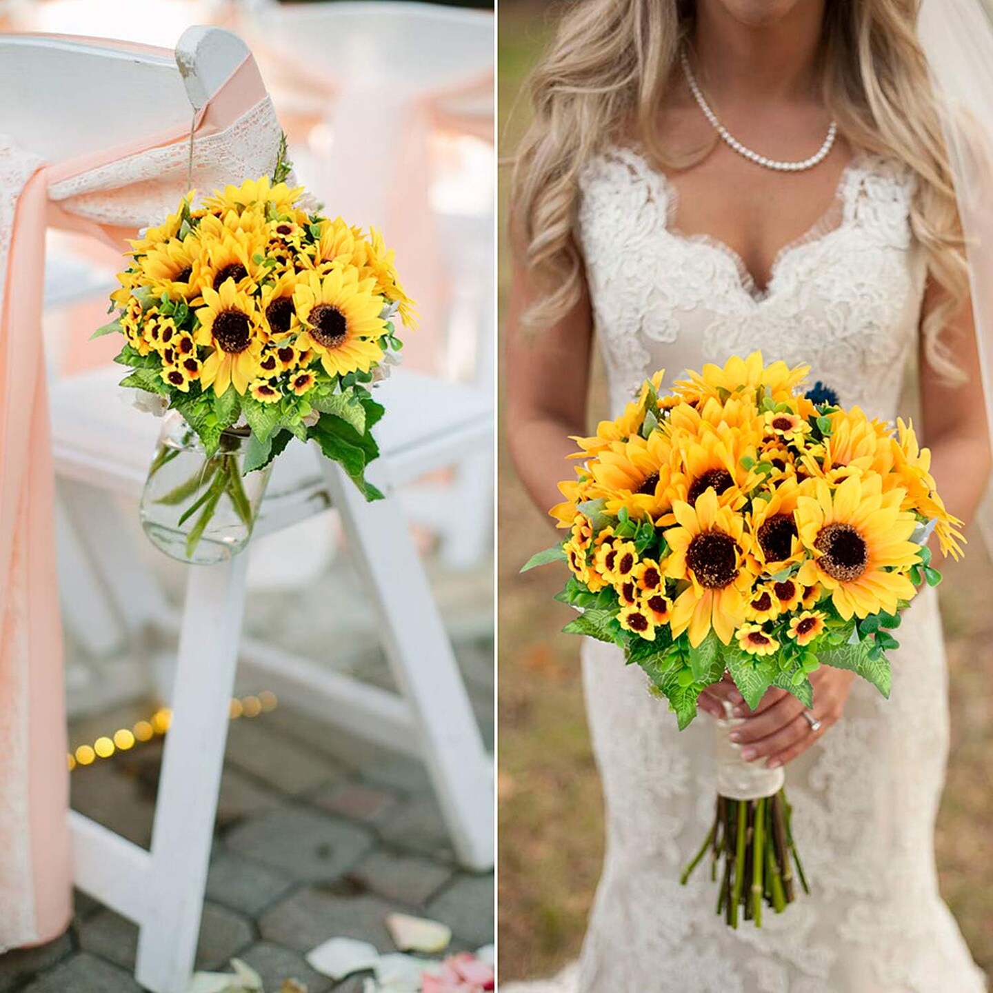 4 Pack Summer Artificial Sunflower Bouquets &#x2013; Bright Yellow Silk Sunflowers for Summer Home, Wedding, and Party Decor