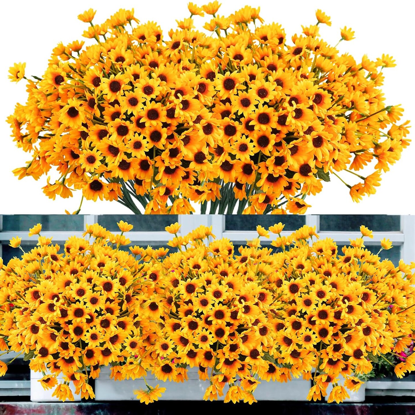 Summer Floral Arrangement - 12PCS Silk Artificial Sunflowers with 24 Small Daisy Mums for Home, Office, Window, Porch, and Outdoor Centerpiece D&#xE9;cor