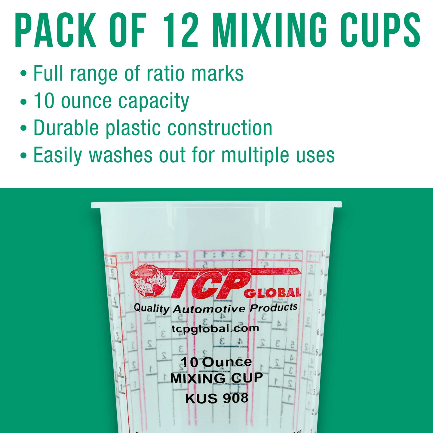 Paint Mixing Cups Plastic Measuring Cup Epoxy Resin, Disposable or Reusable, 8-Ounce (Half Pint) - Pack of 12 - Graduated, Mixing Ratios, Automotive Painting Acrylic Art Crafts