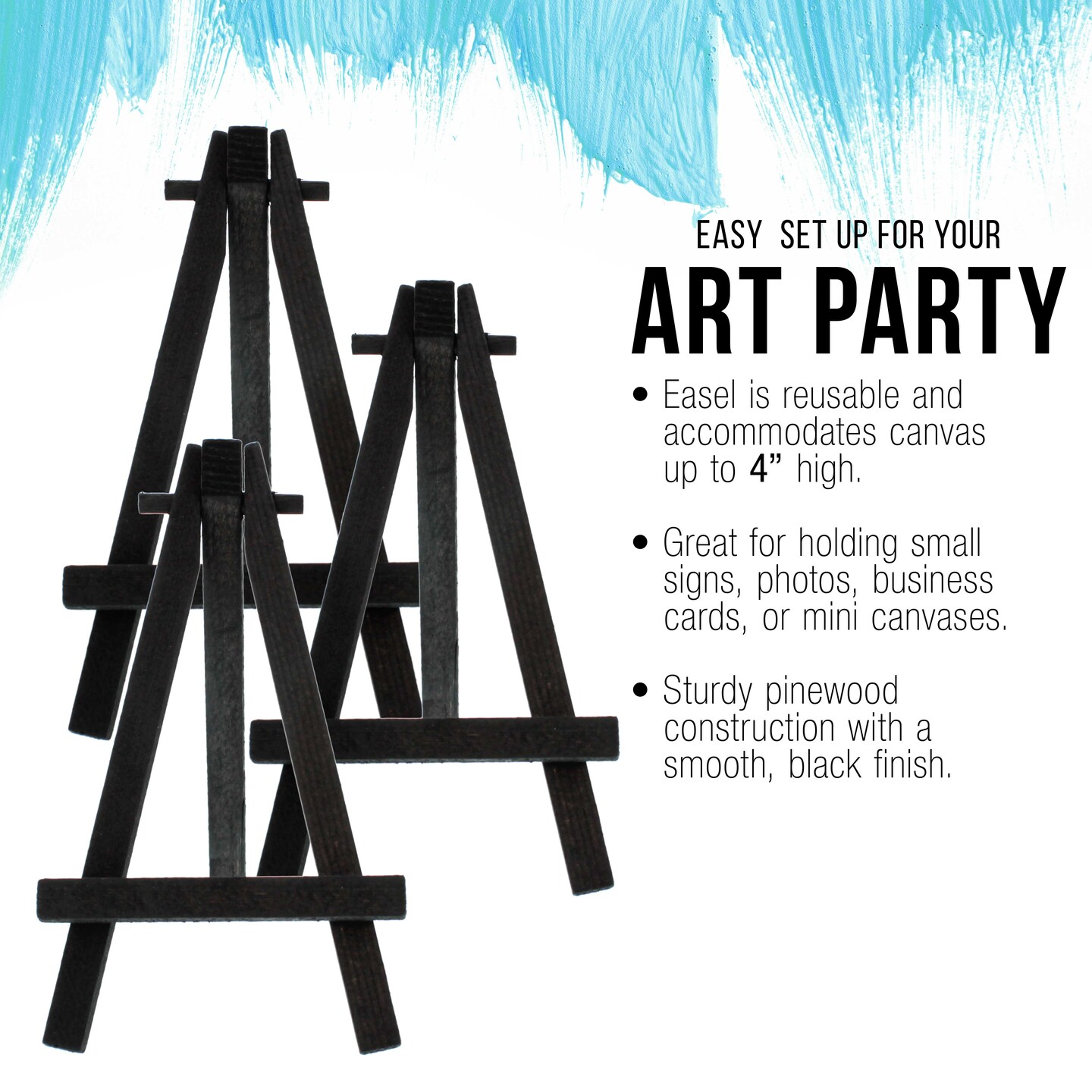 5&#x22; Mini Black Wood Display Easel (6 Pack), A-Frame Artist Painting Party Tripod Easel - Tabletop Holder Stand for Kids Crafts Small Canvases Cards