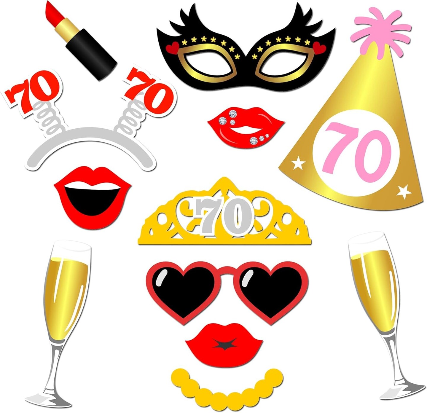 70th Birthday Party Photo Booth Props with Stick (50Counts) for Her Him Funny Chic 70th Birthday Black and Gold Decorations, Konsait 70 Happy Birthday Party Favors Supplies for Adults Men and Women