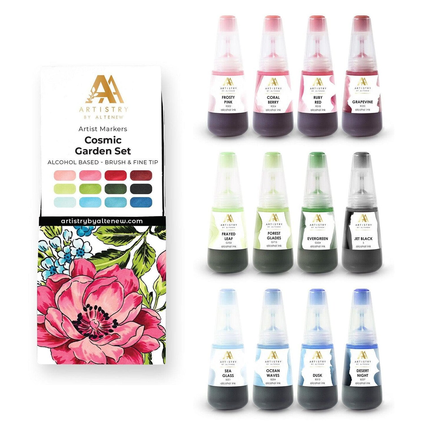 Retired - Cosmic Garden Artist Alcohol Markers Set A &#x26; Alcohol Ink Bundle (12 Colors)