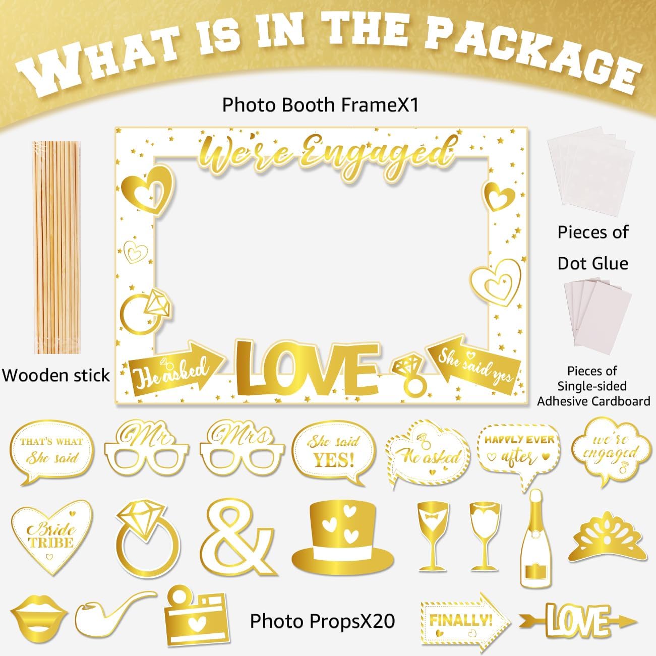 Engagement Party Decorations - Gold Engagement Photo Booth Props &#x26; Frames - &#x27;She Said Yes&#x27; Decorations for Wedding Party Supplies