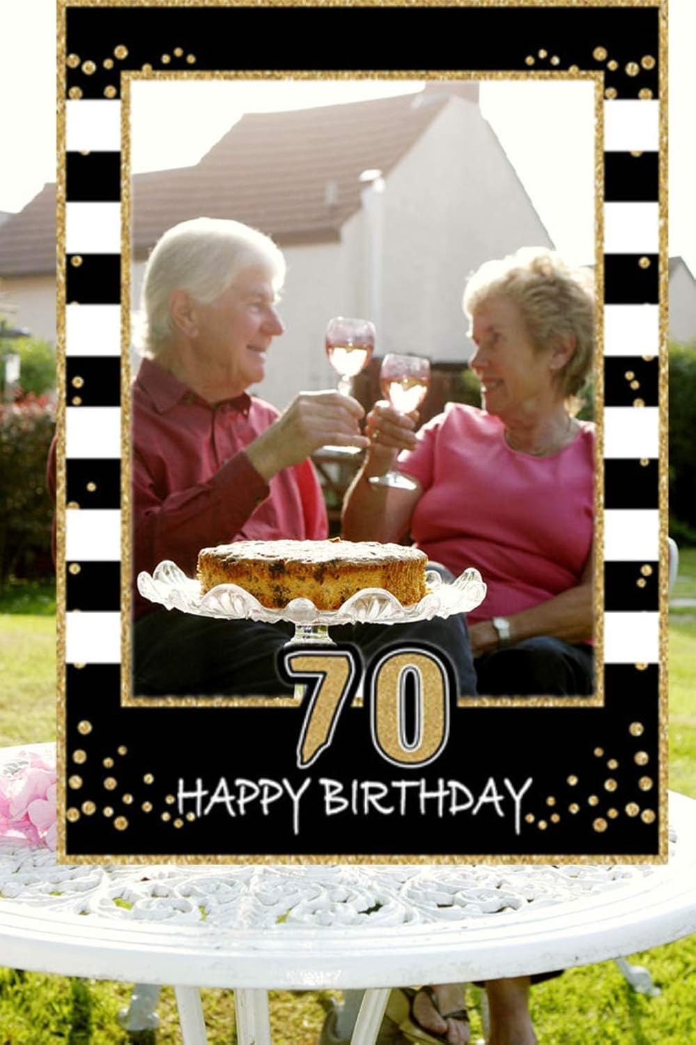 Black Gold Glitter 70th Birthday Party Photo Booth Props for Adults Kids Birthday Party Decorations Supplies (70th)