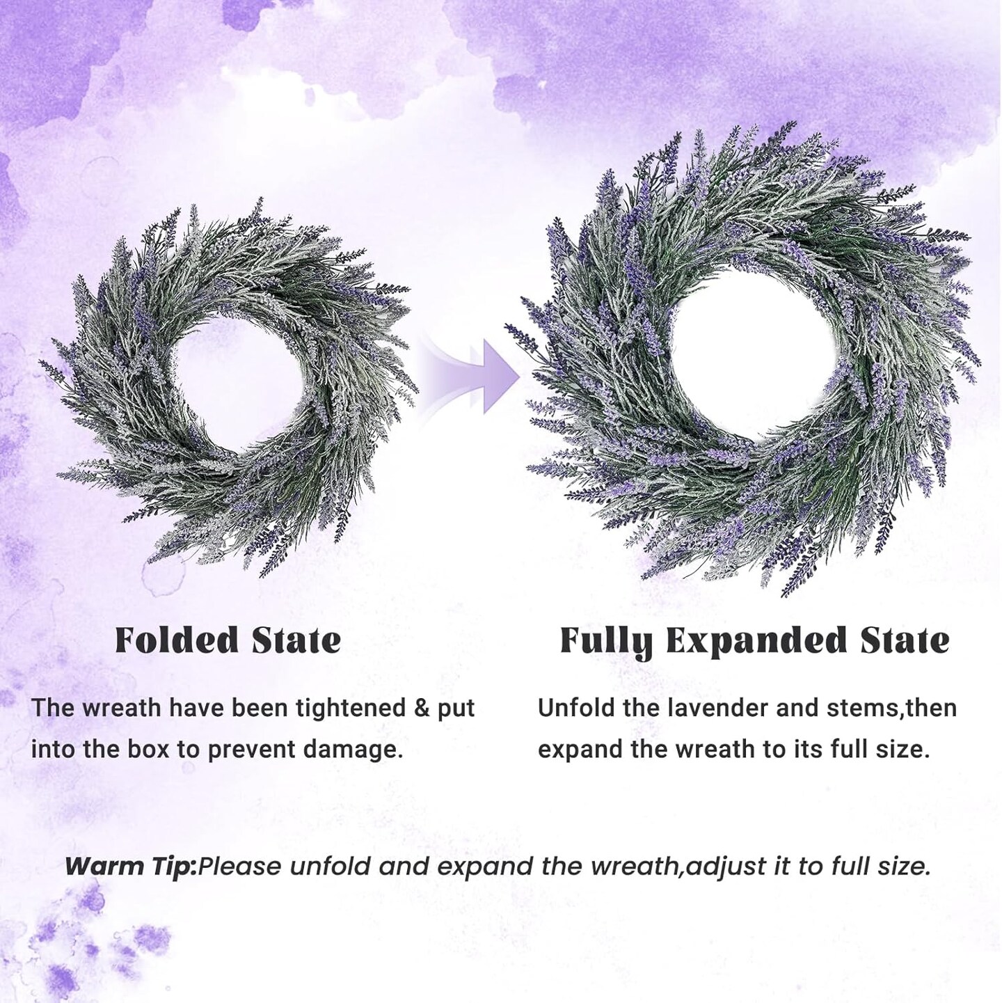18 Inch Artificial Lavender Spring Wreath for Front Door Wall