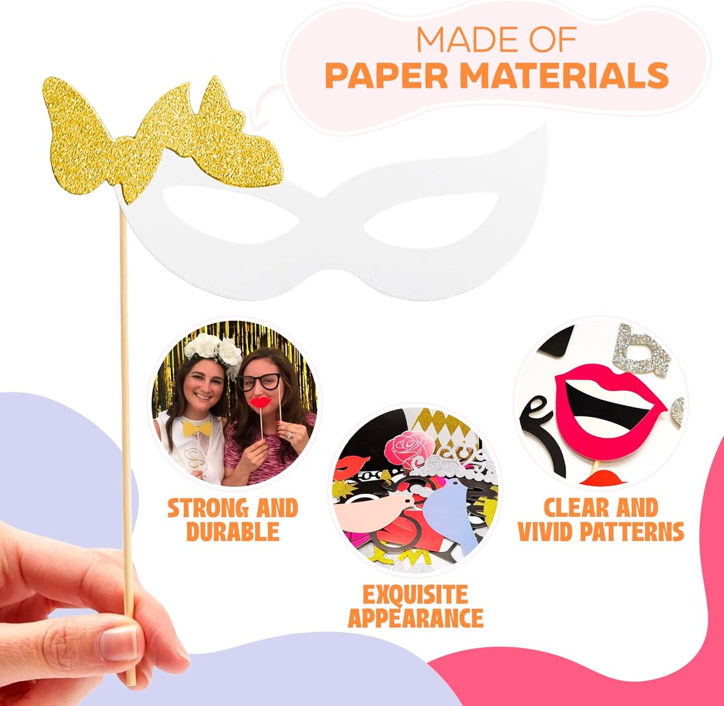 31Pcs Wedding Photo Booth Props &#x2013; Funny Photo Booth Accessories with Variety Themes &#x2013; Diverse &#x26; Vibrant Props for Photobooth, Designed to Elevate Wedding, Birthday &#x26; Party Photoshoots