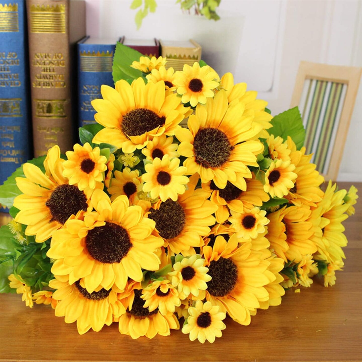 Summer Sunflowers &#x2013; 6 Pack 12&#x22; Artificial Silk Flowers with Stems, 13 Heads &#x26; 27 Leaves for Indoor &#x26; Outdoor Decor Floral Arrangements