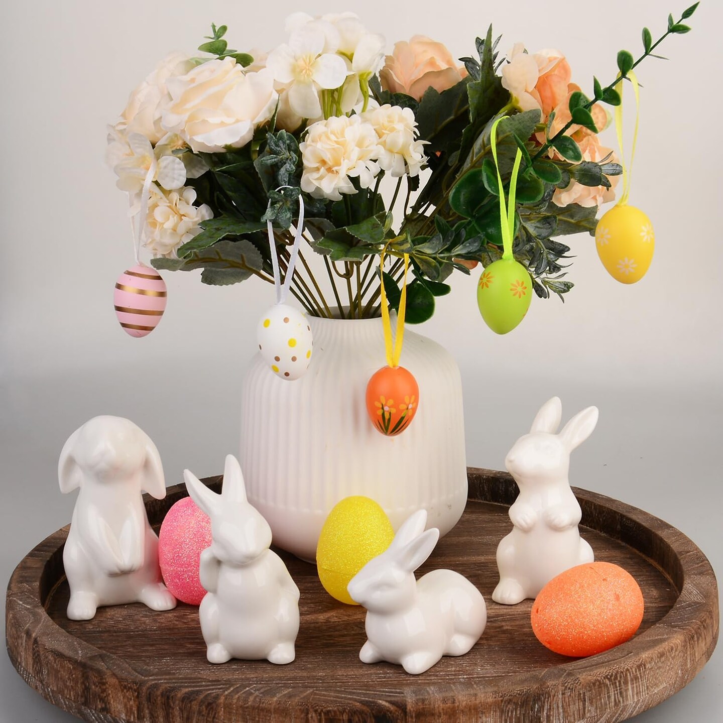 Easter Bunny Decor, 4 Pcs Glossy White Ceramic Bunny Figurines Spring Home Gifts Table Centerpiece Arts Crafts Decorations