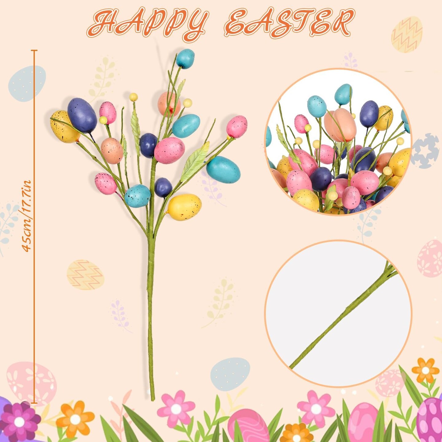6 Pcs Easter Picks, Easter Eggs Picks with Colorful Eggs and Berries for Easter Decorations