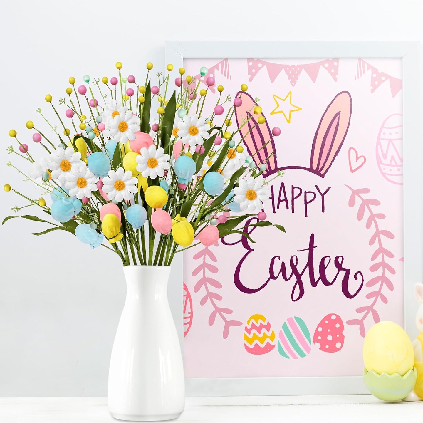 10 pcs Easter Egg Picks – Artificial Spring Floral Stems for Table & Vase Decor