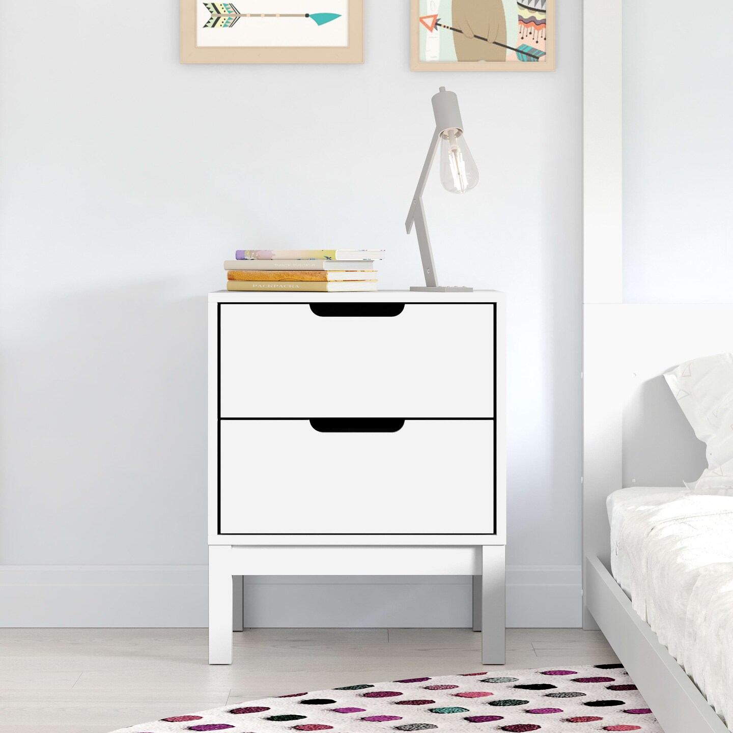 Emma and Oliver Samuel Kids Double-Drawer Night Stand with Solid Wood Frame, Side Table for Kids Bedroom