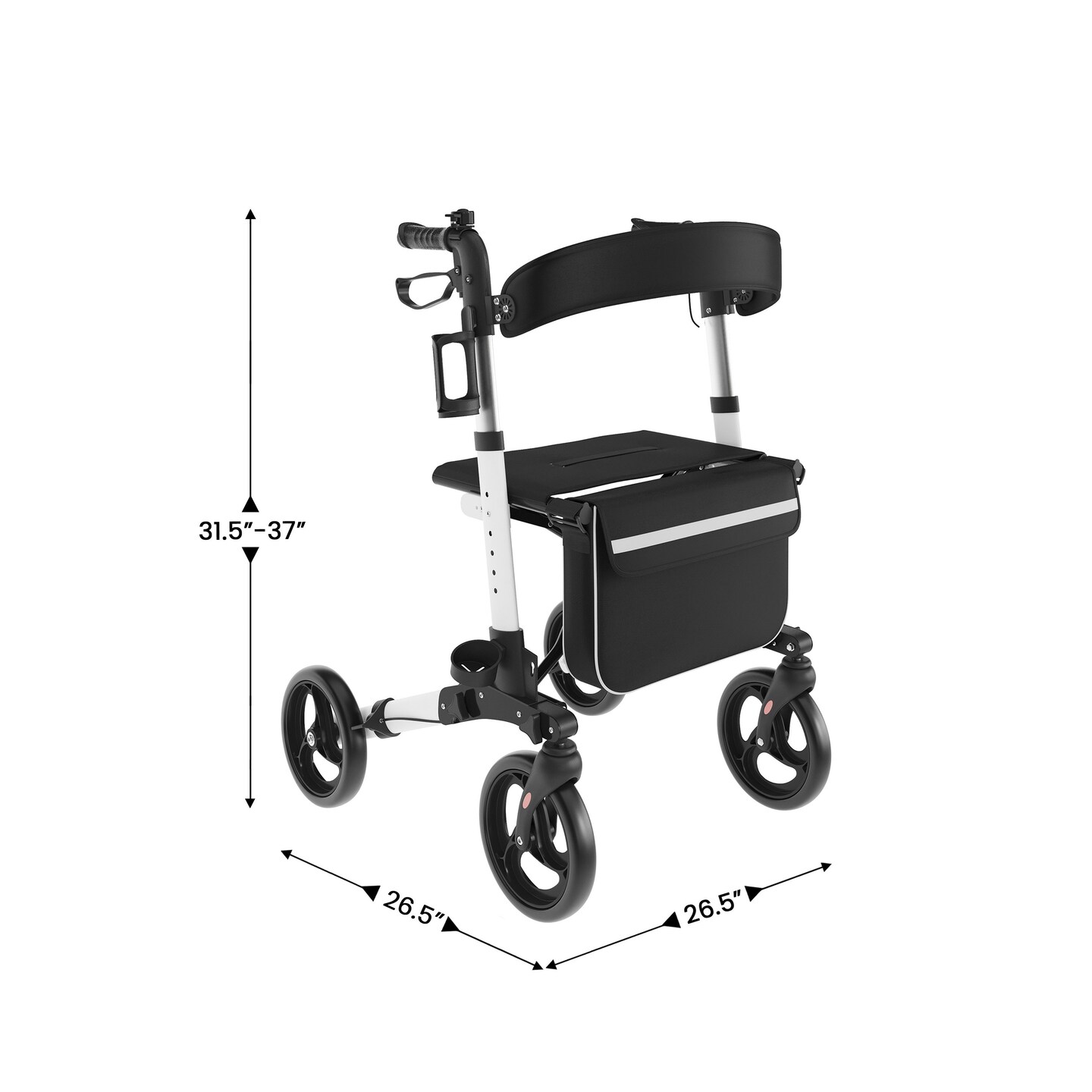 Emma and Oliver Ramsey Rollator Walker with Lightweight, Height-Adjust, Foldable Frame, Three-Setting Hand Brake System, 360&#xB0; Swivel