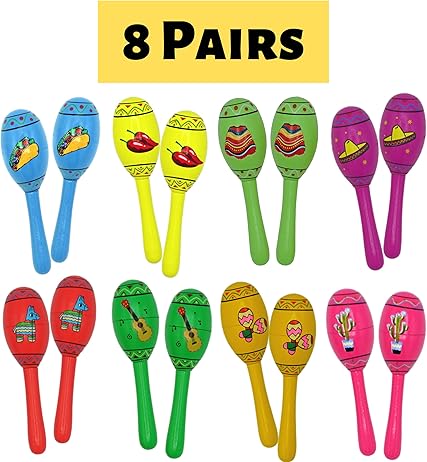 4E's Novelty 16 Pcs Maracas Party Favors - 5" Wooden Mini Maracas for Kids & Adults