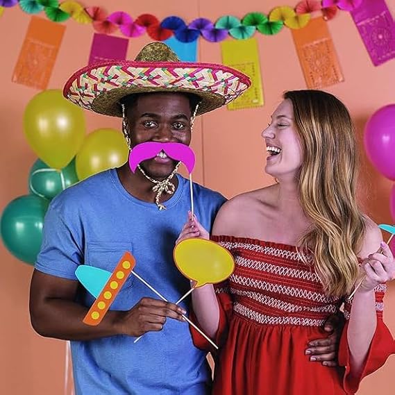 4E's Novelty 4 Pack Bulk Sombrero Hat Made Of Straw With Colorful Serape Trim And Chin Strap, Perfect Cinco De Mayo Hats For Adults Or A Giant Sombrero Hat Look Suits In mexico Sombreros For Party