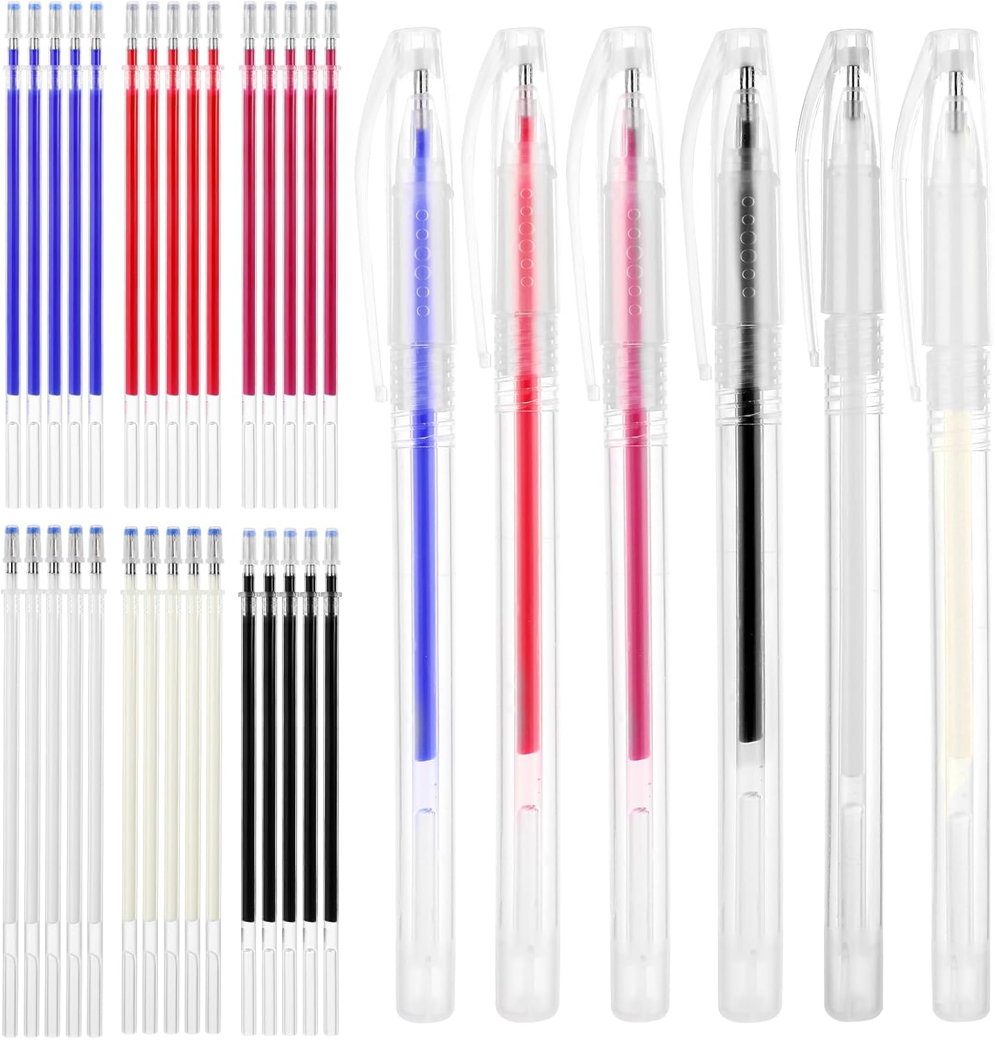 36Pcs Heat Erasable Pens for Fabric, Includes 6Pcs Fabric Pens with 30 Refills, 0.5mm Fabric Markers for Sewing, Assorted Colors Embroidery Pen for Quilting Sewing Diy Dressmaking Accessories