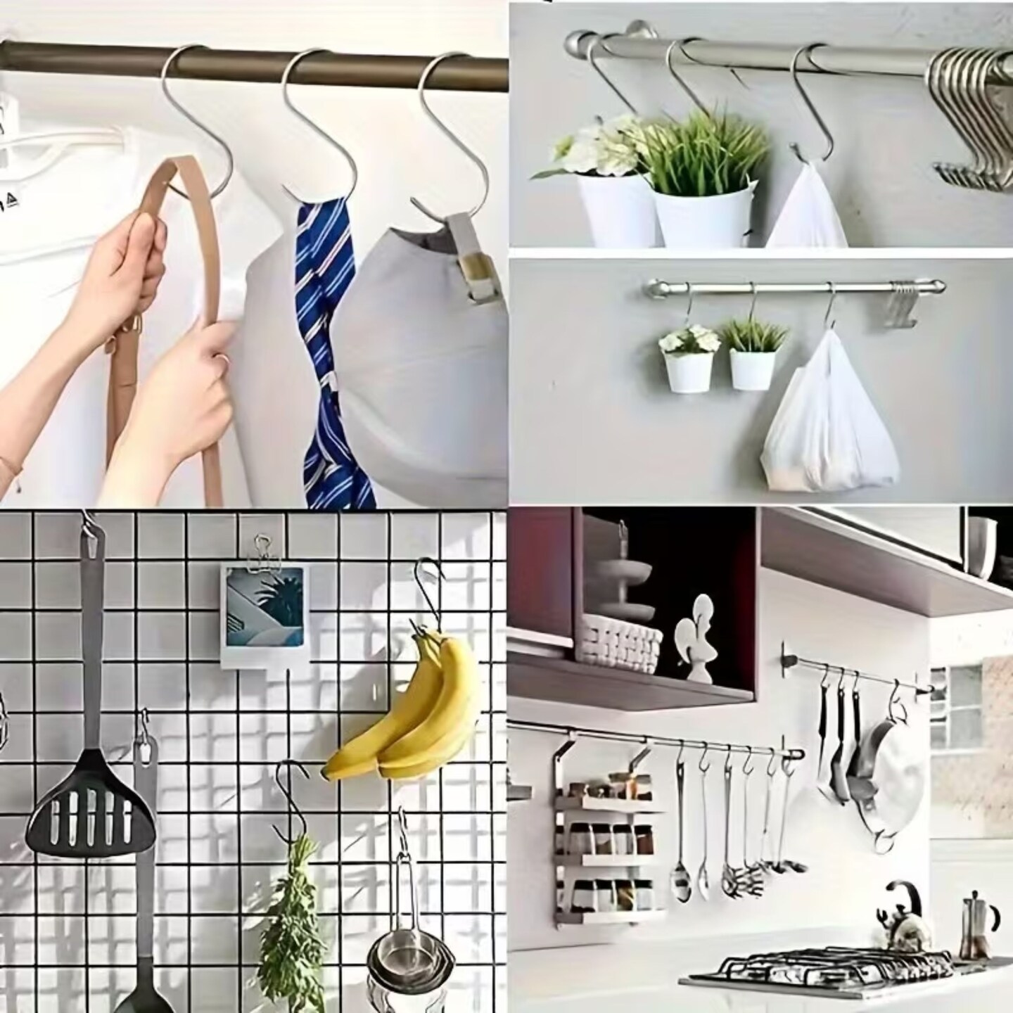 Kitcheniva Stainless Steel Rustproof S-Hooks 20 Pcs - Ideal for Hanging Pots, Pans, Bags, Cups, Utensils