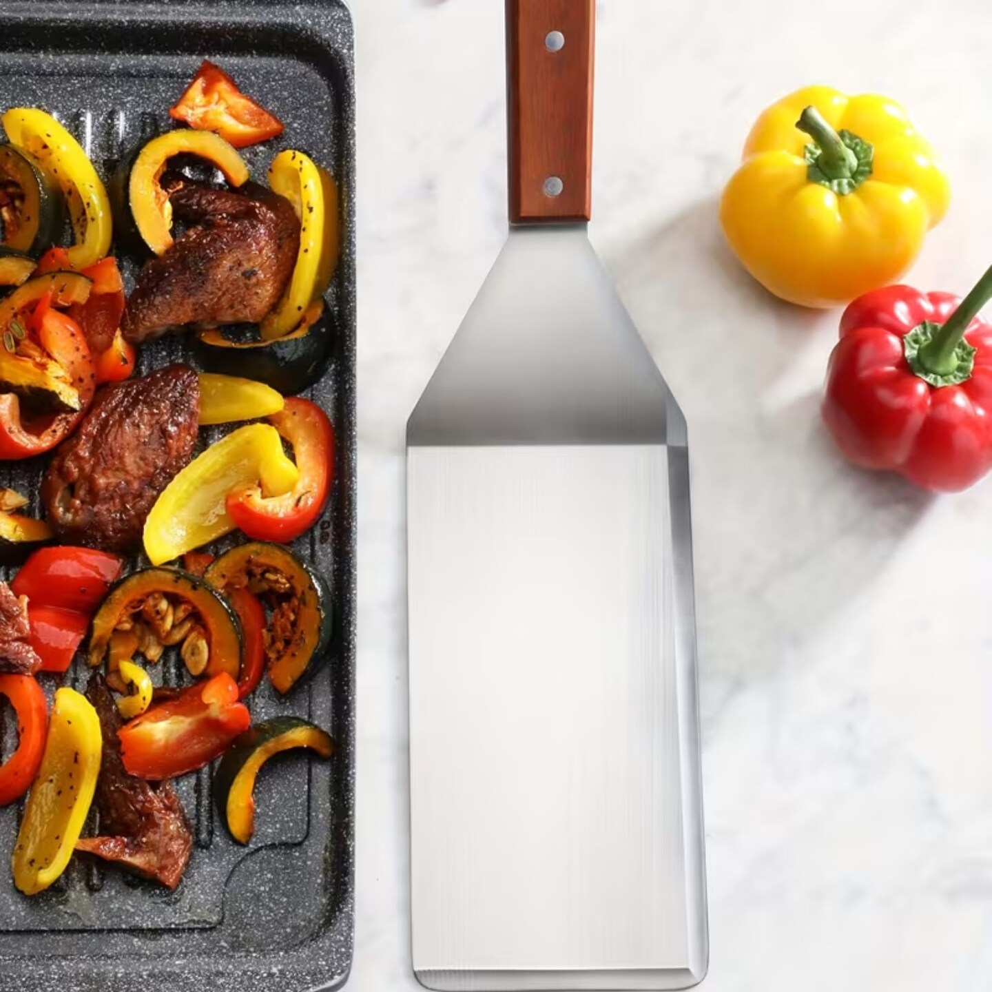 Kitcheniva Stainless Steel Spatula with Wooden Handle - Perfect for Cakes, Steak, Eggs, & Grilling