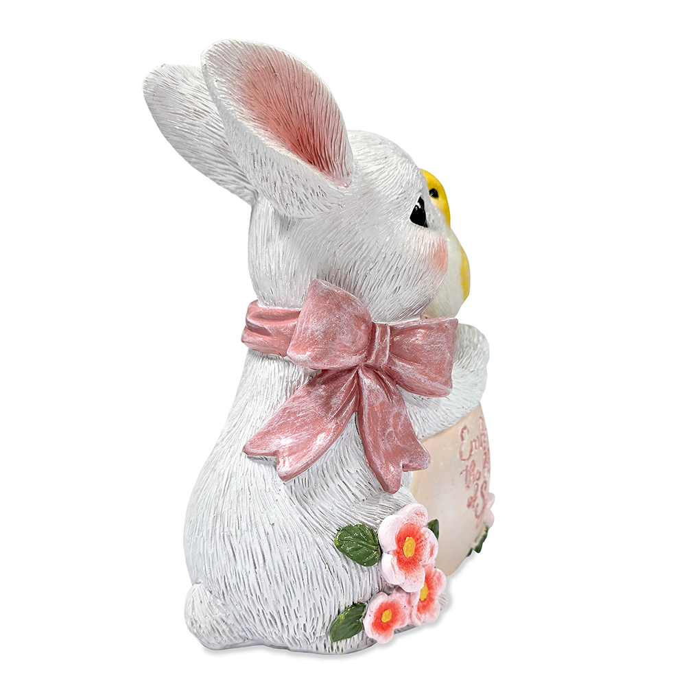 Bunny and Yellow Bird Easter Garden Statue, 7" Spring Rabbit Figurine Outdoor Decor
