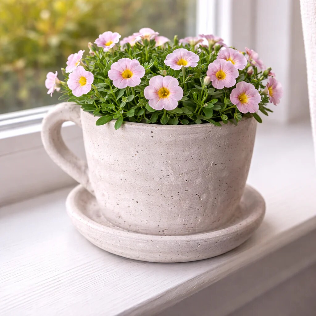 Large Cement Teacup Planter Decorative Indoor Outdoor Flower Pot