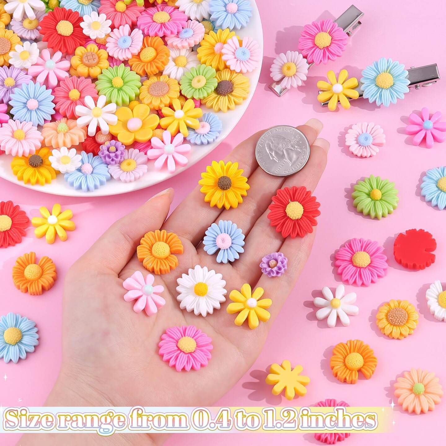 100Pcs Daisy Slime Charms Assorted