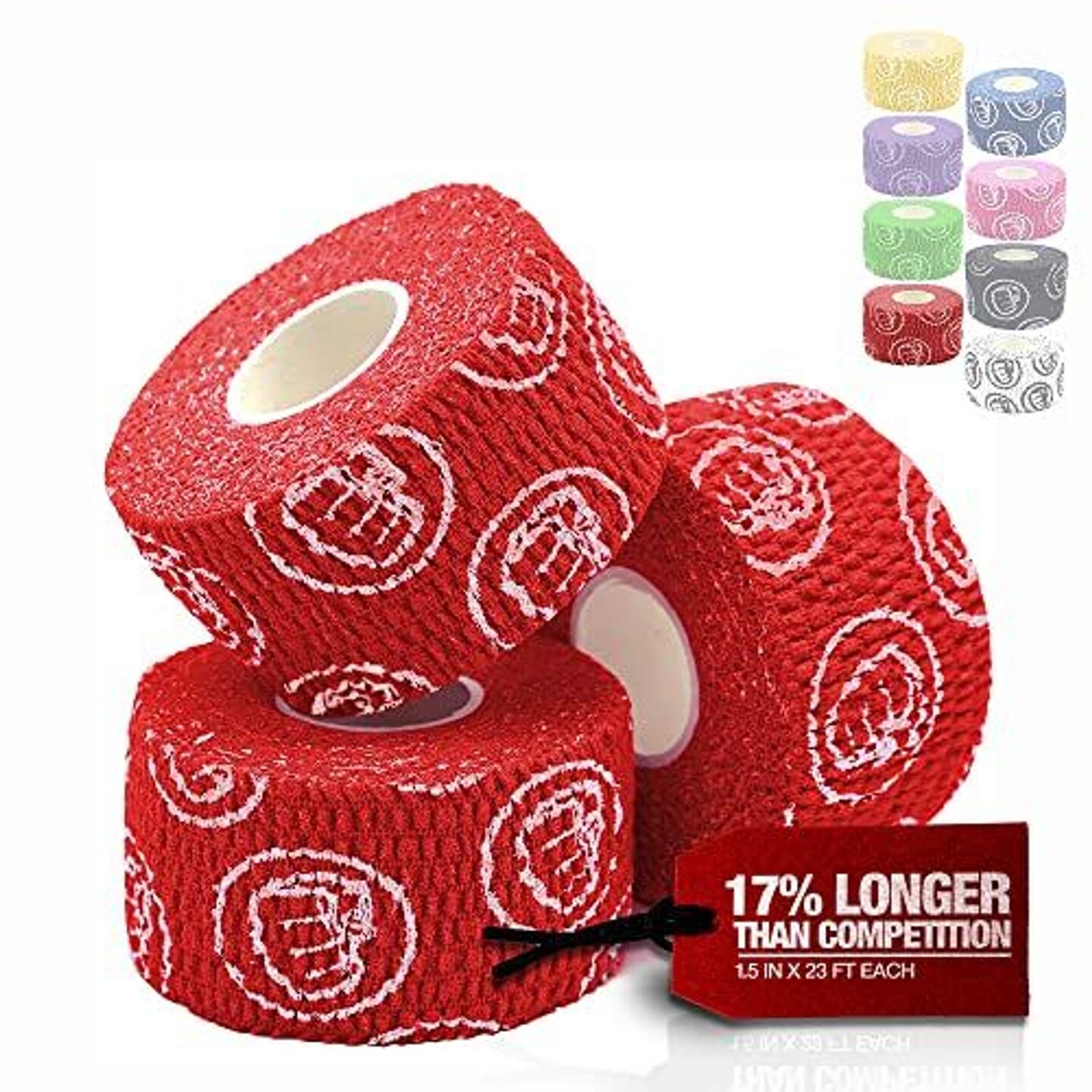 Weightlifting Hook Grip Tape - Bulk 3 Pack (23ft Per Roll) Comfortable &#x26; Stretchy Athletic Thumb Tape for Weight Lifting, Excercise &#x26; Cross Training - Protect Thumb, Wrist &#x26; Finger (Red)