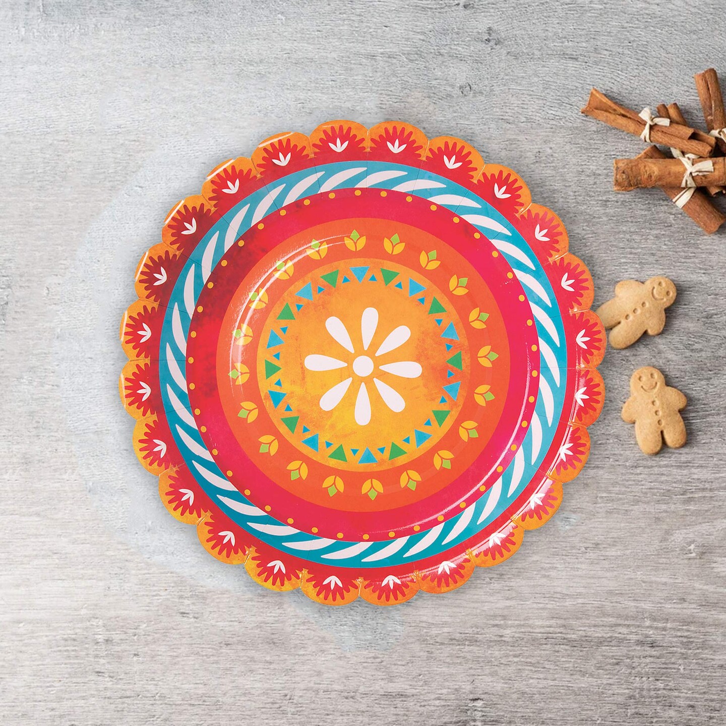 8 Count Fiesta Paper Dinner Plates Colorful Disposable Supplies for Party Food 9"