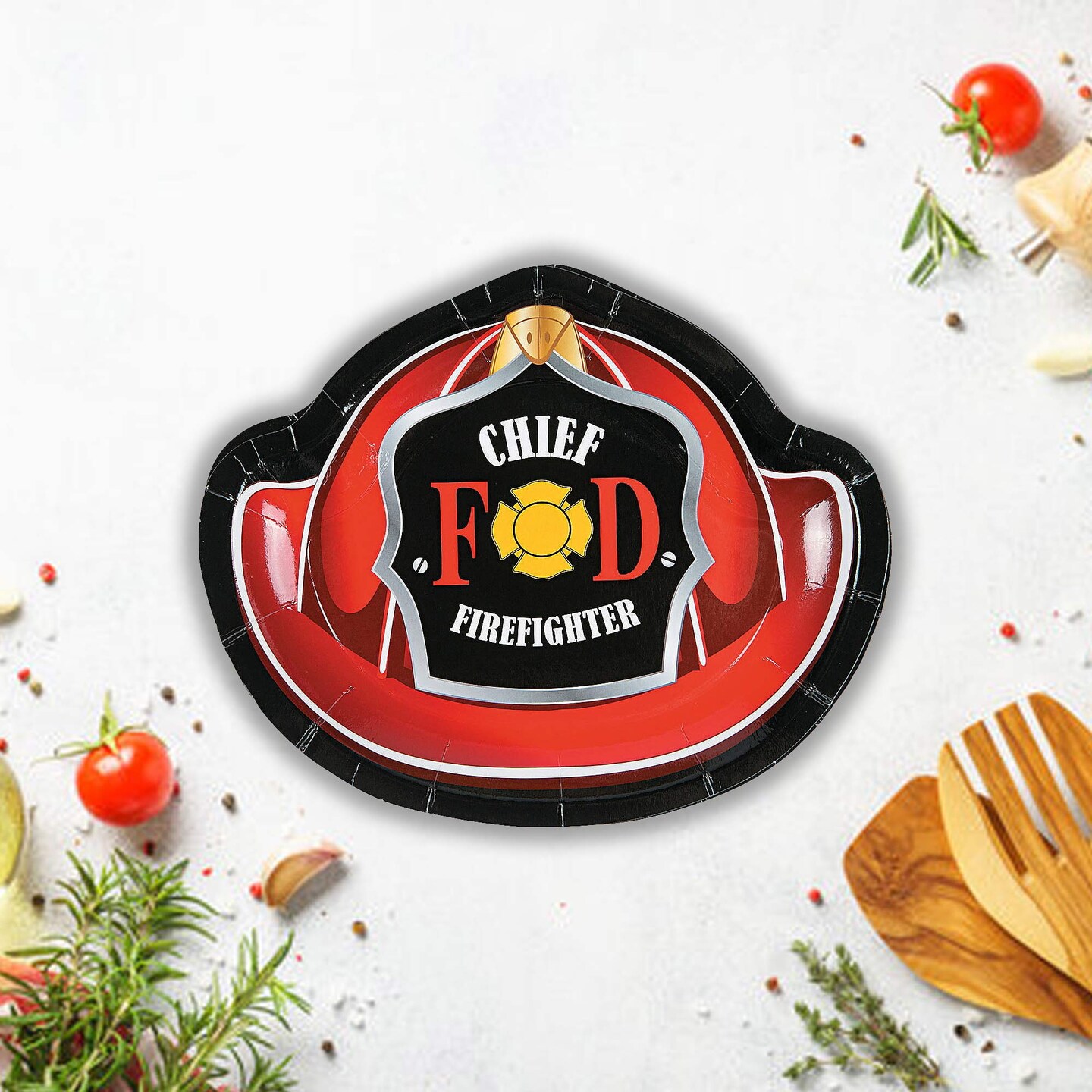 8 Count Firefighter Fireman Hat Paper Dessert Plates 7 Inch Disposable Birthday Party Supplies