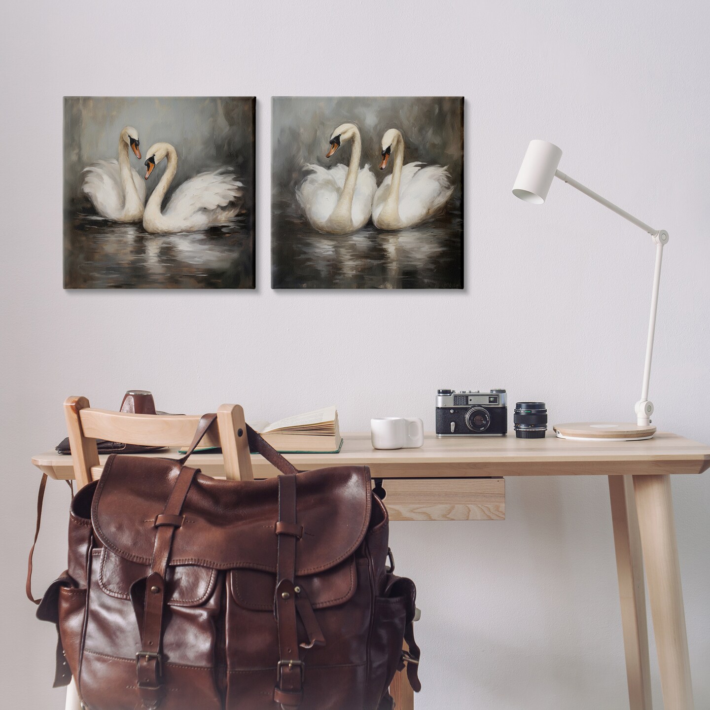Stupell Industries Twin Swans with Reflections 2pc Canvas Wall Art Set Design by Novae