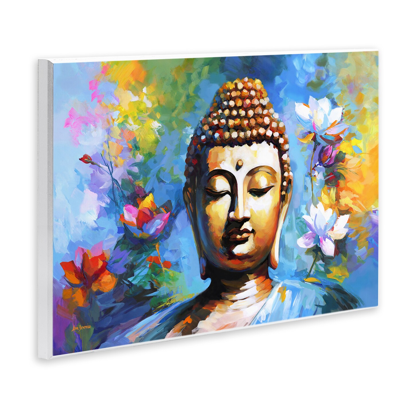Stupell Industries Buddha with Bright Lotus Wall Plaque Art Design by Leon Devenice