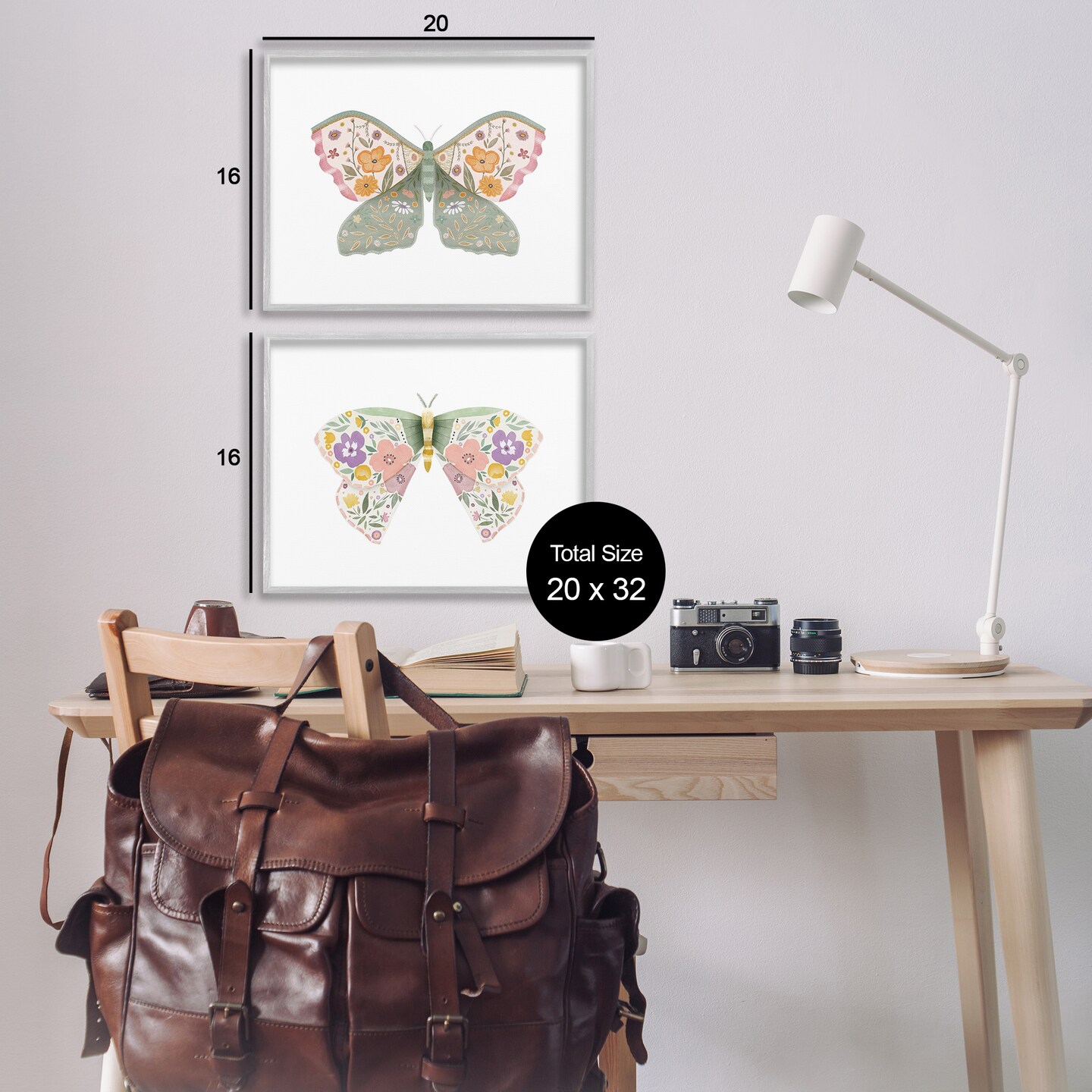 Stupell Industries Folk Florals Butterflies 2pc Framed Giclee Wall Art Set Design by Kim Allen