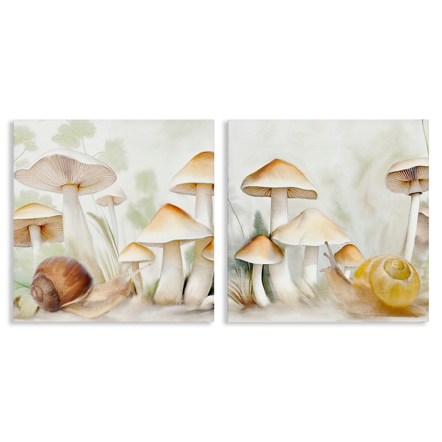 Stupell Industries Snail Crawl by Mushrooms 2pc Canvas Wall Art Set Design by Kim Allen