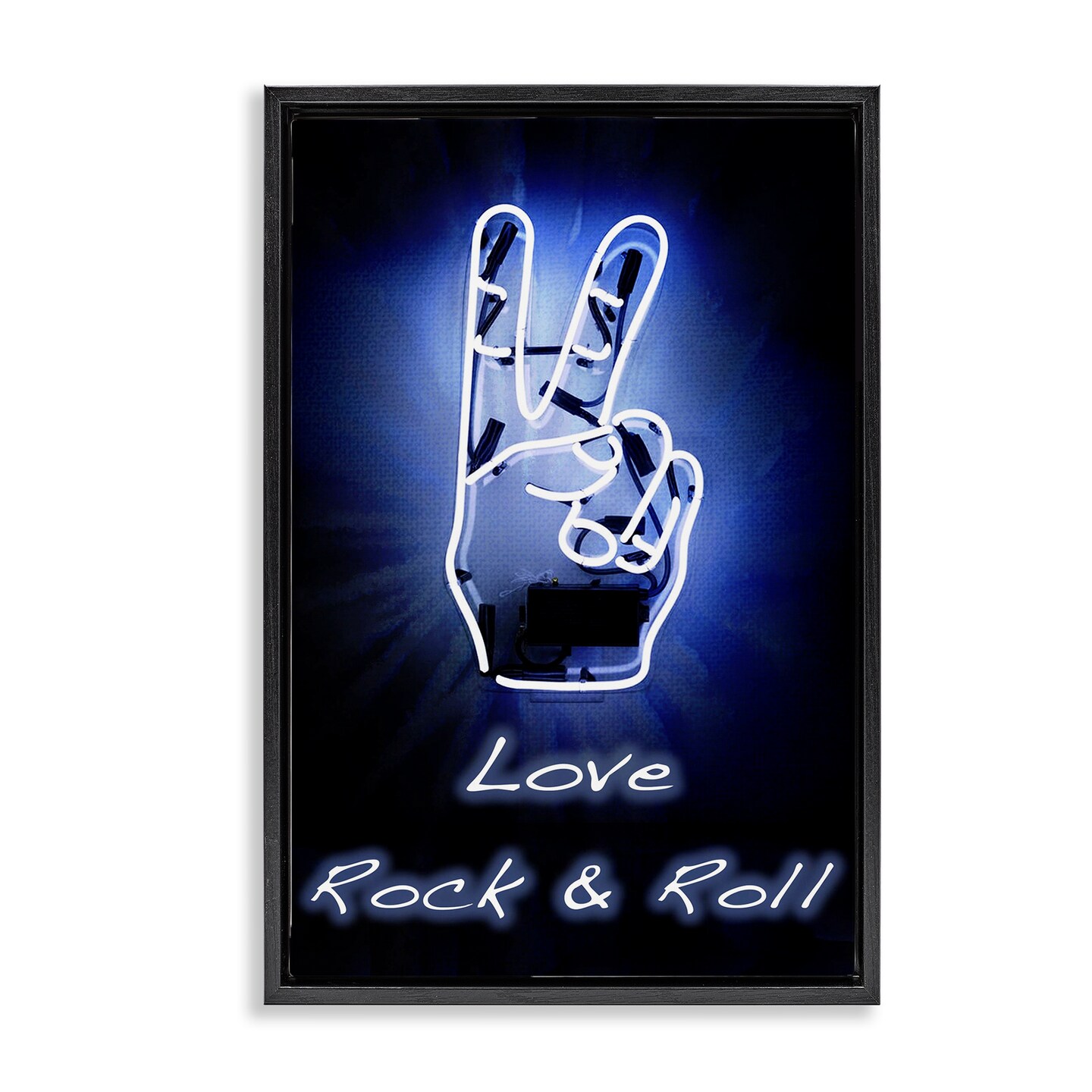 Stupell Industries Love Rock &#x26; Roll Neon Floater Framed Canvas Wall Art Design by Graffi*tee Studios