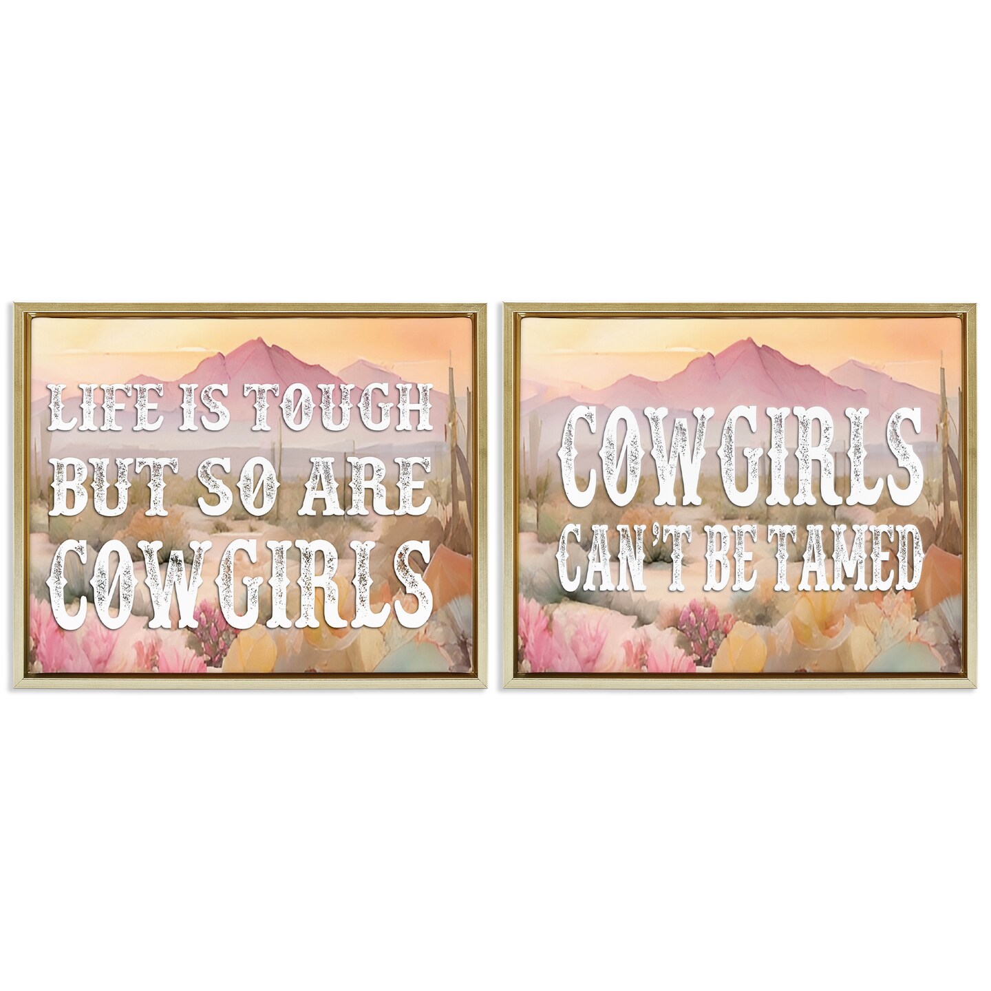 Stupell Industries Tough Cowgirls Phrases 2pc Floater Framed Canvas Wall Art Set Design by Lettered and Lined
