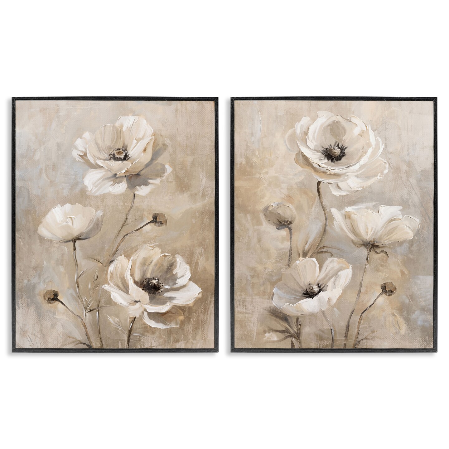 Stupell Industries Neutral Toned Flora 2pc Framed Giclee Wall Art Set ...