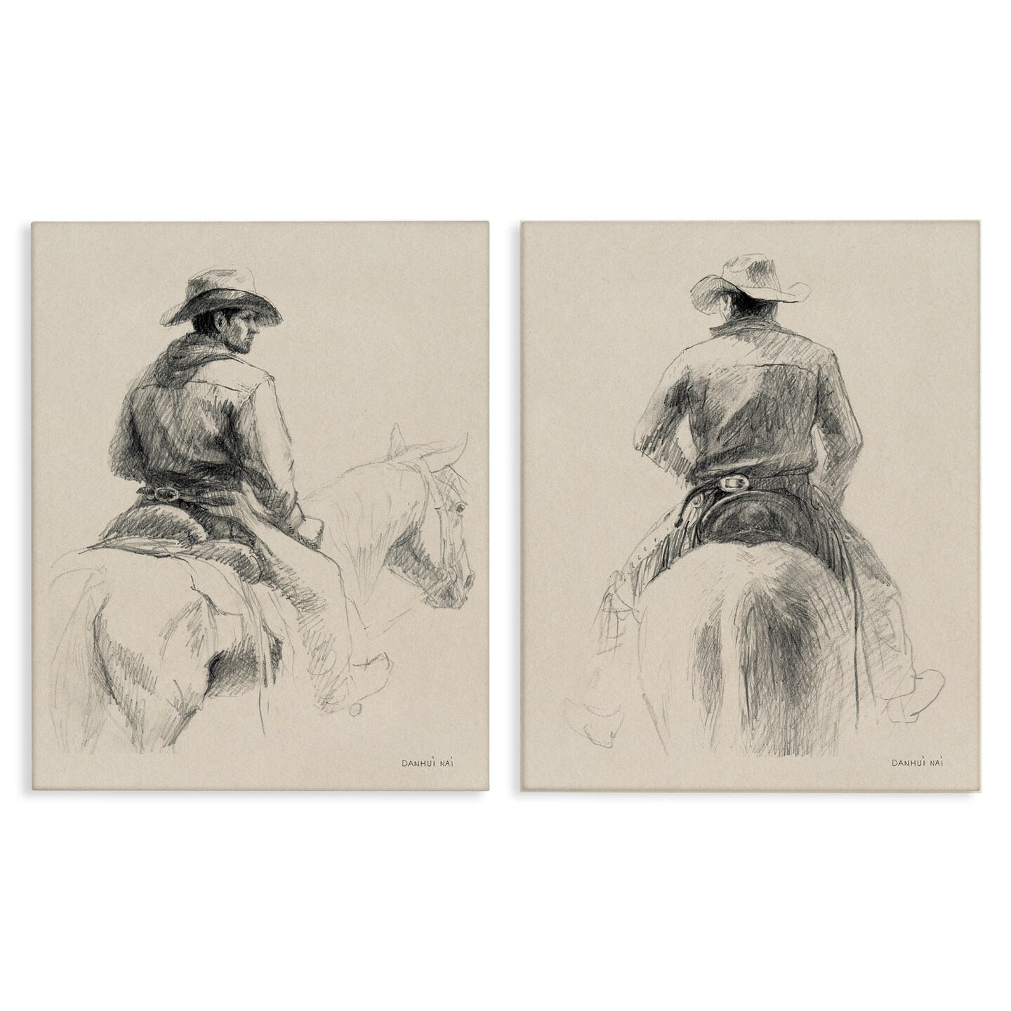 Stupell Industries Sketched Cowboy on Range 2pc Canvas Wall Art Set Design by Danhui Nai
