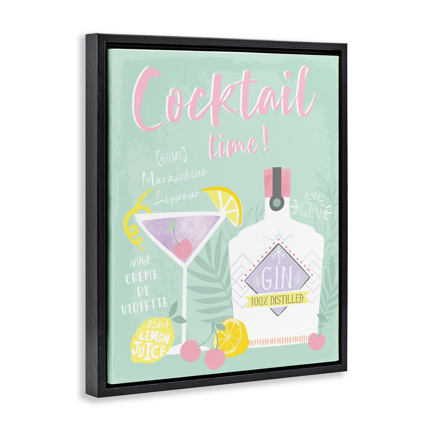Stupell Industries Cocktail Time with Recipe Floater Framed Canvas Wall Art Design by Angela Nickeas